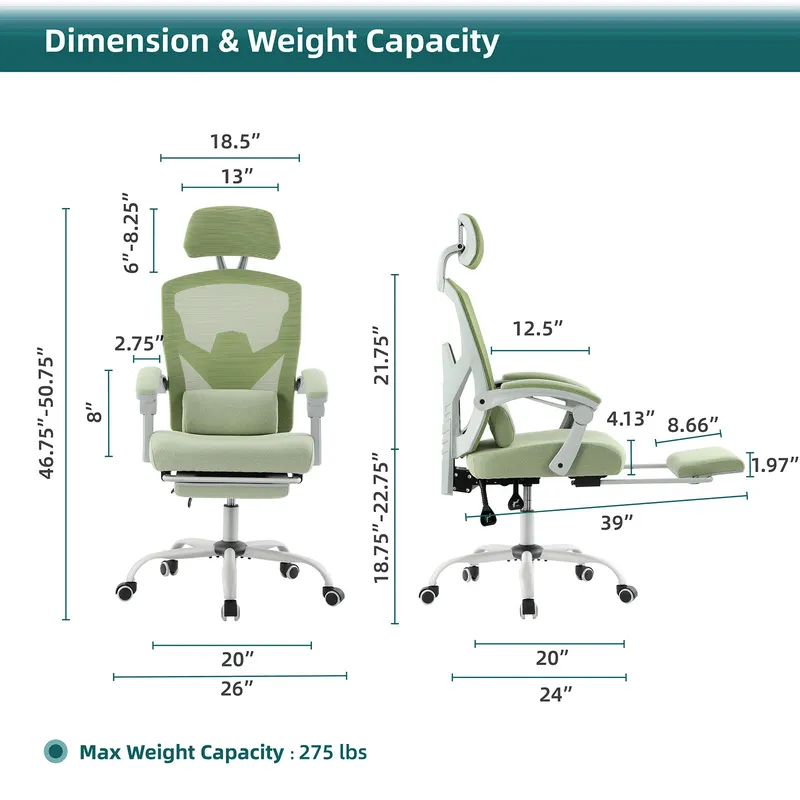 Retractable Footrest Ergonomic Swivel Office Chair with Lumbar — photo 4