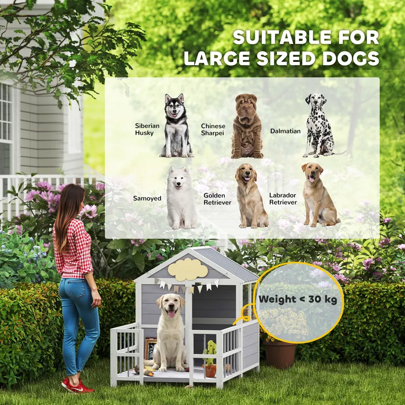 Outdoor Dog House — 61"L Wooden Dog House with Porch — photo 4