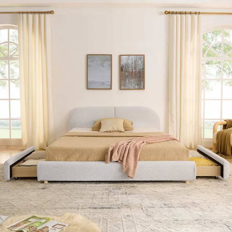 Queen Size Upholstered Bed Frame Modern Minimalist Style β photo 2