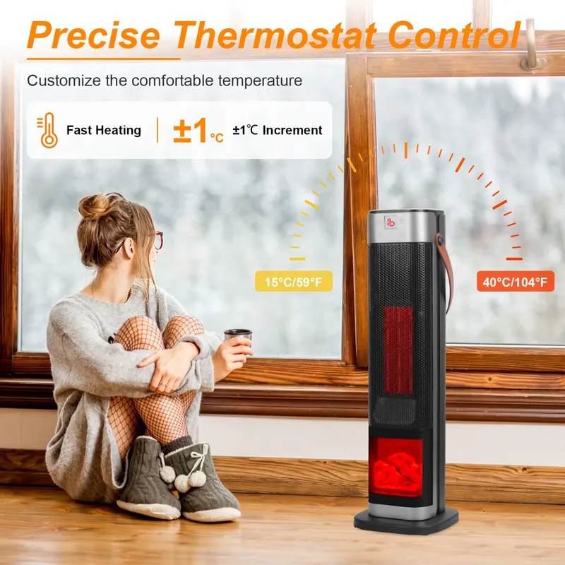 1500W Oscillating Ceramic Tower Space Heater with 3D Flame β photo 2