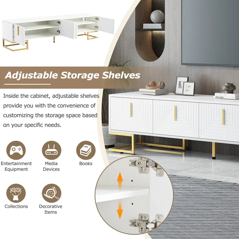 ON-TREND Modern TV Stand with Metal Legs and Gold Handles — photo 3