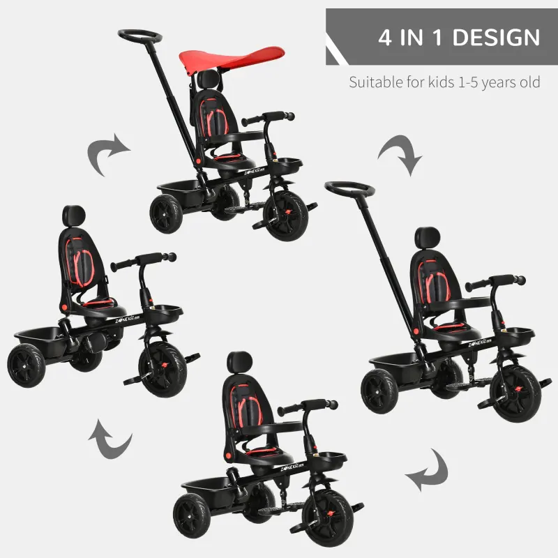 Kids Tricycle 4 in 1 Trike with Reversible Angle Adjustable Seat β photo 3