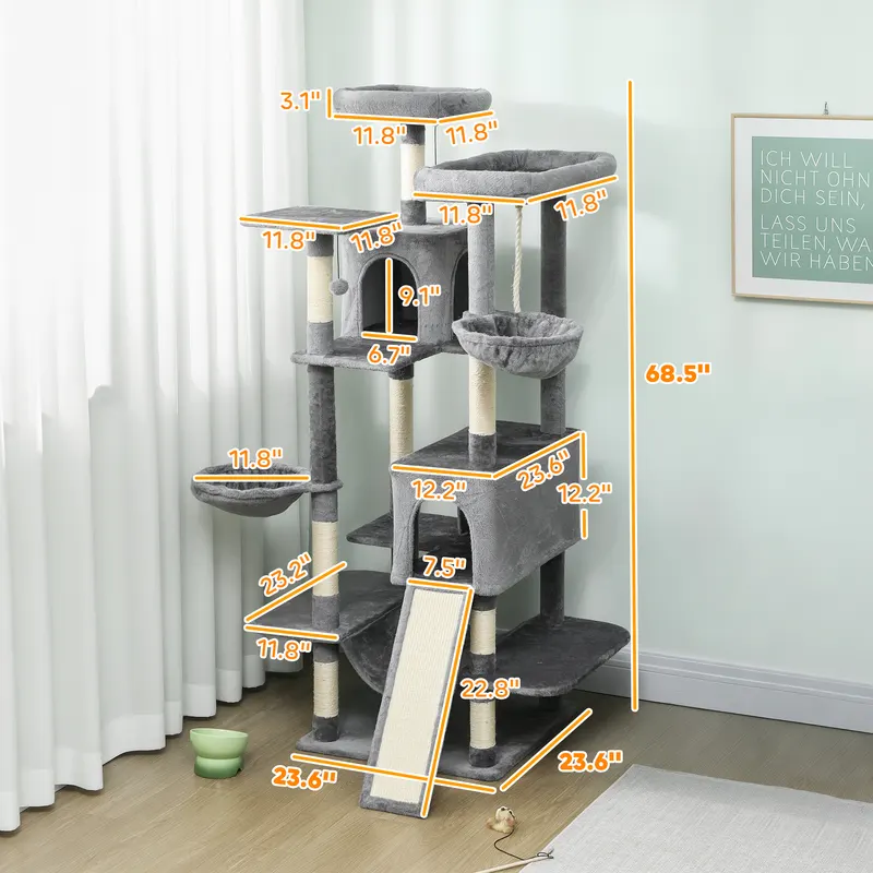 69" Cat Tree — Multi-level Cat Tower with 2 Condos and 3 — photo 7