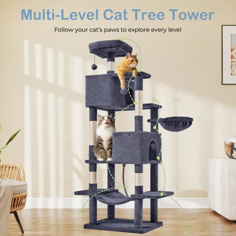 66 Inch Cat Tree Tower — Large Multi-cat Climbing Extended — photo 7