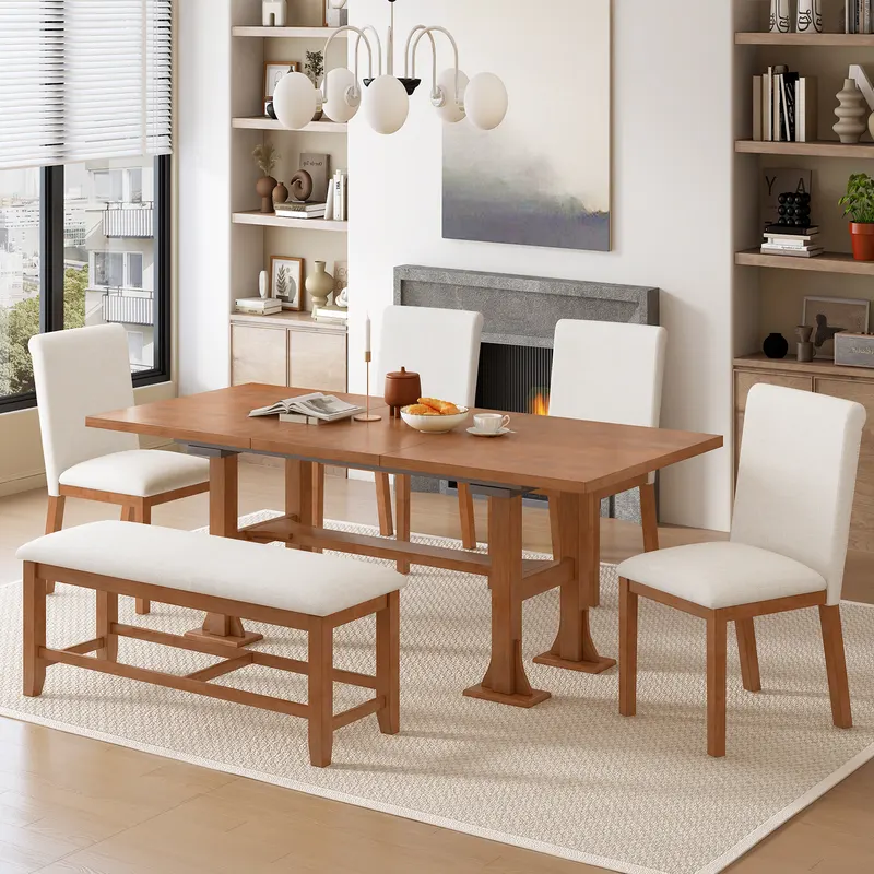 Farmhouse 76inch 6-Piece Extendable Dining Table Set Trestle — photo 3
