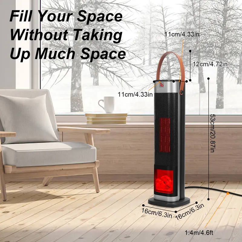 1500W Oscillating Ceramic Tower Space Heater with 3D Flame β photo 4