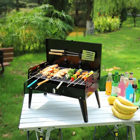 Portable Charcoal Grill Foldable BBQ Suitcase Grill Shelf