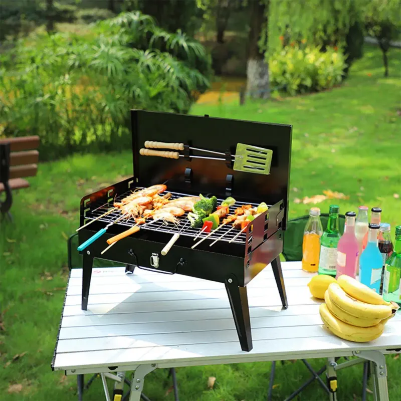 Portable Charcoal Grill Foldable BBQ Suitcase Grill Shelf