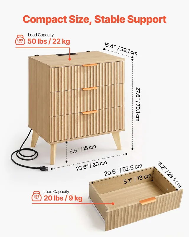 Fluted Nightstands with Charging Station β photo 4