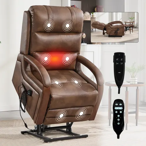 Power Brown Leatheraire Lift Recliner Chair Dual Motor Infinite