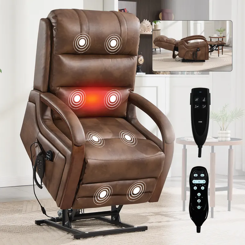Power Brown Leatheraire Lift Recliner Chair Dual Motor Infinite