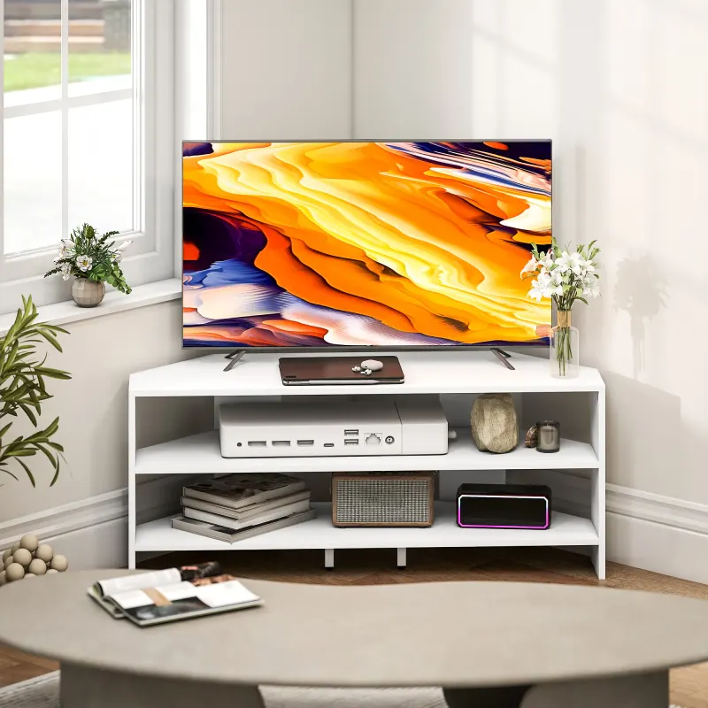 Corner TV Stand — Modern TV Table with 2 Open Shelves for 47 — photo 5