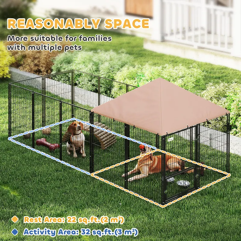Large Outdoor Dog Kennel with Rotating & Adjustable Height Bowls — photo 6