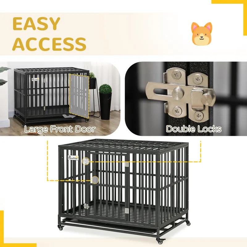 45" Heavy Duty Dog Crate — Escape-proof Steel Kennel with Wheels — photo 4