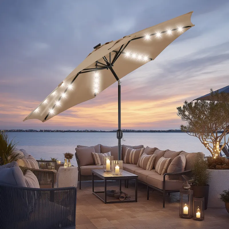 10ft Solar Polyester 32 LED Lighted Patio Umbrella with Tilt β photo 8