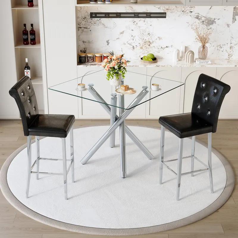 Modern Glass Bar Table and Fixed-height Bar Stools Set of 2 — photo 3