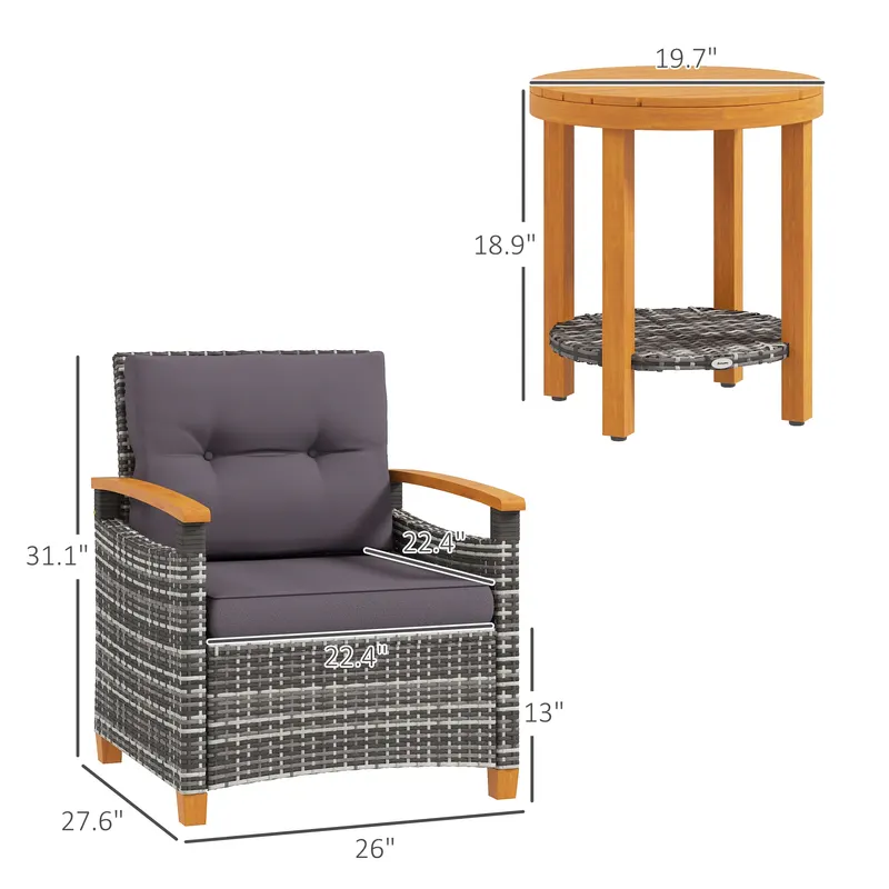 Outdoor Bistro Set Wicker Patio Furniture with Cushions — photo 4