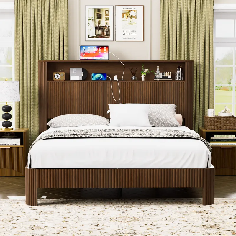 Queen Size Bed Frame with Storage Headboard — photo 4