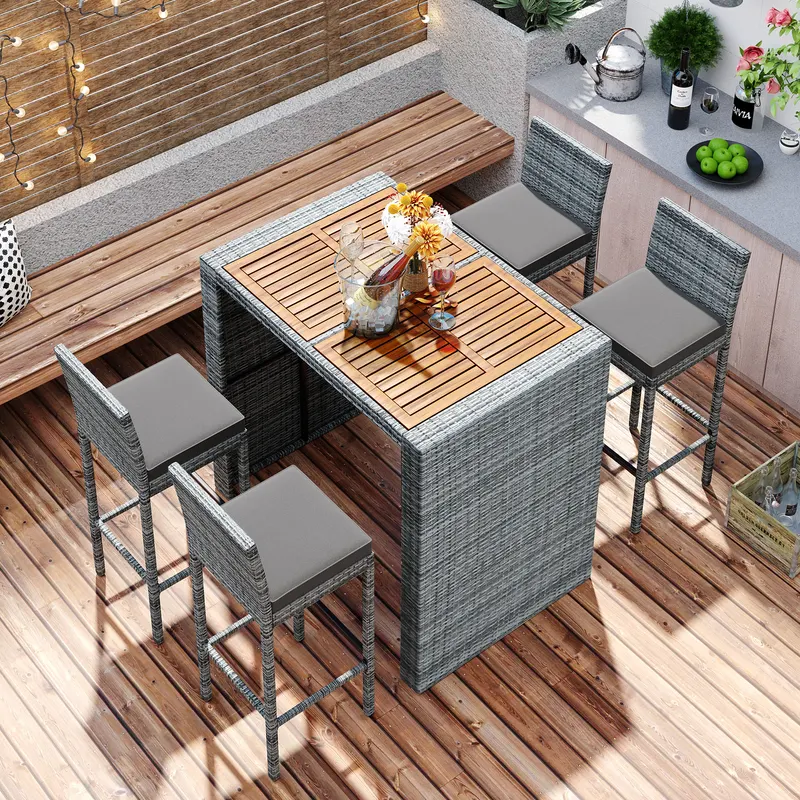 5-pieces Outdoor Patio Wicker Bar Set — photo 4