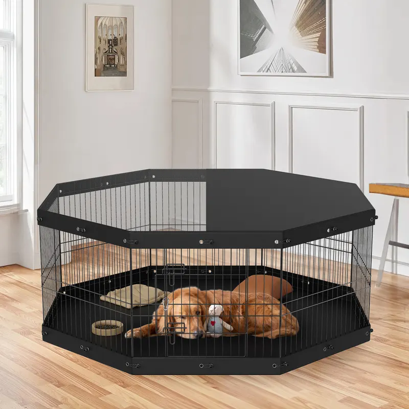 Dog Playpen — 8 Panels Foldable Metal Dog Exercise Pen with Top — photo 2