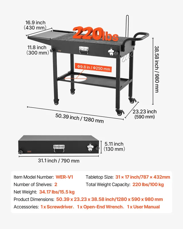 Outdoor Grill Cart — 31.0 X 17.0 Inch Tabletop Size Grilling — photo 3