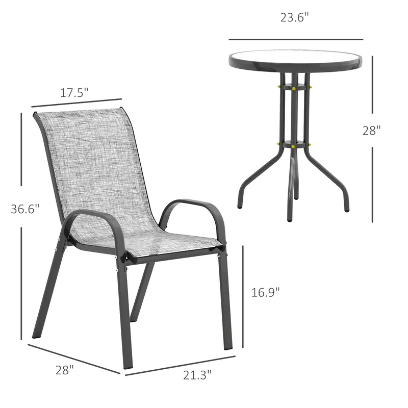 3 Pieces Bistro Set — Small Patio Furniture Set with Stackable — photo 4