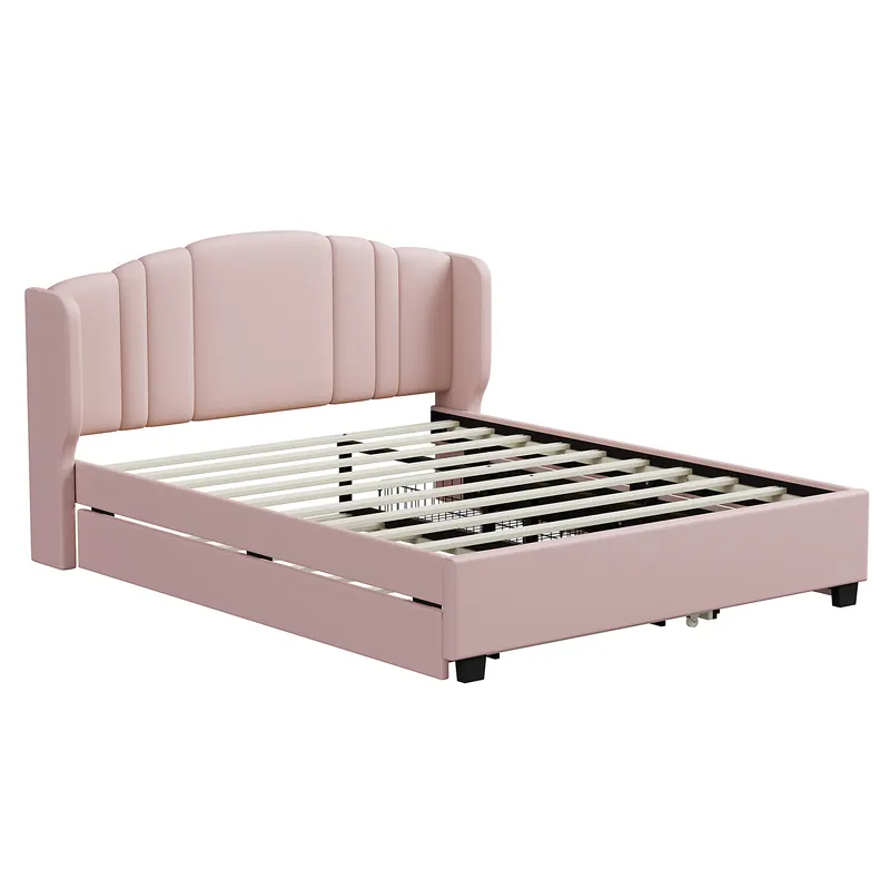 Upholstered Platform Bed with Wingback Headboard — photo 5
