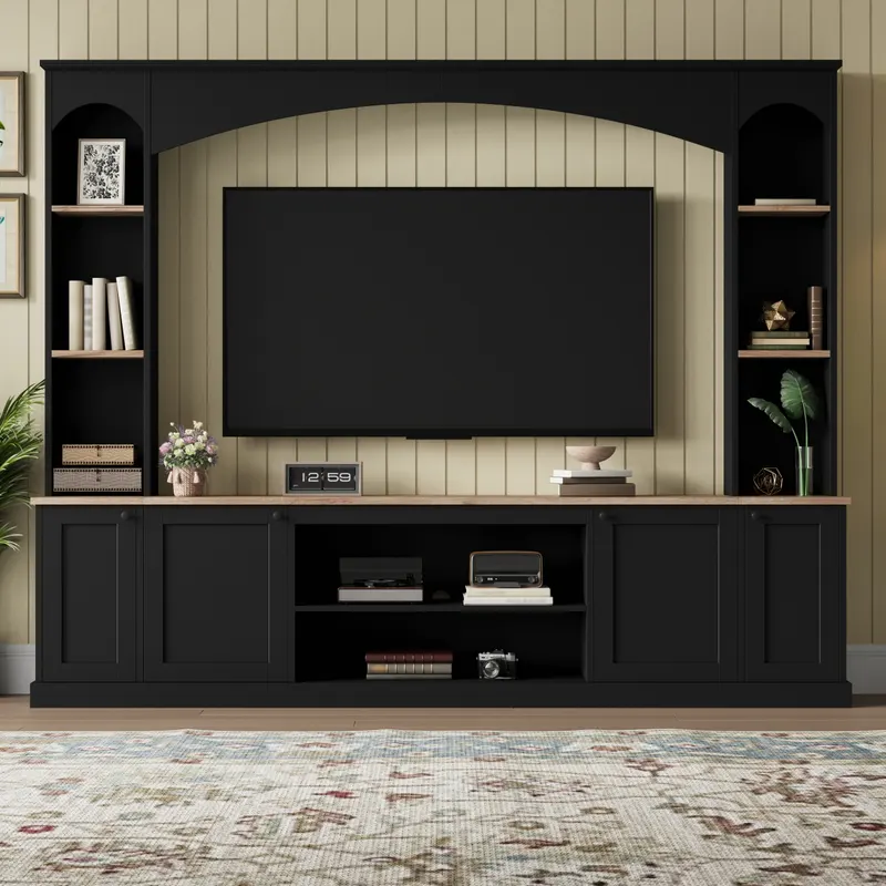 Elegant Arched Entertainment Center Wall Unit with Bookshelf — photo 5
