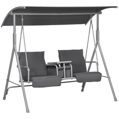 2-Seater Outdoor Porch Swing with Canopy and Table