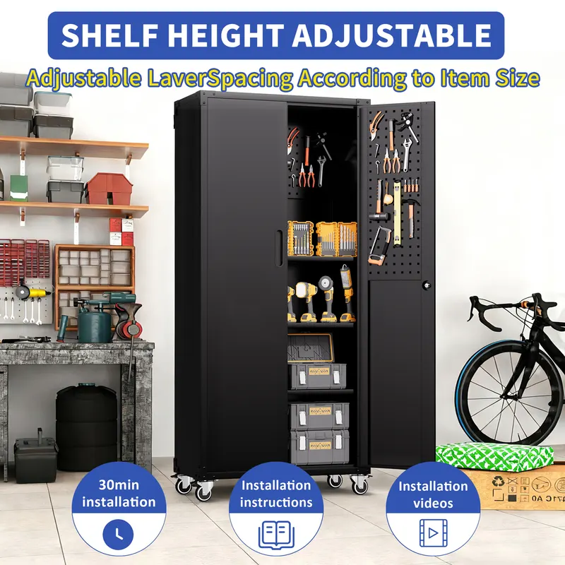 71 All-black Metal Garage Storage Cabinet with Wheels — photo 2