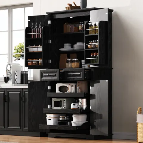 K&k 71 Tall Kitchen Pantry Cabinet with 3 Pull Out Cabinet