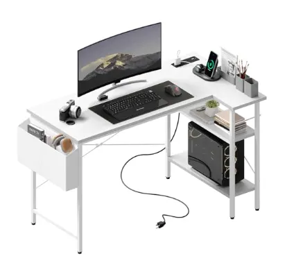 L-shaped Computer Desk with Power Socket and LED Light — photo 2