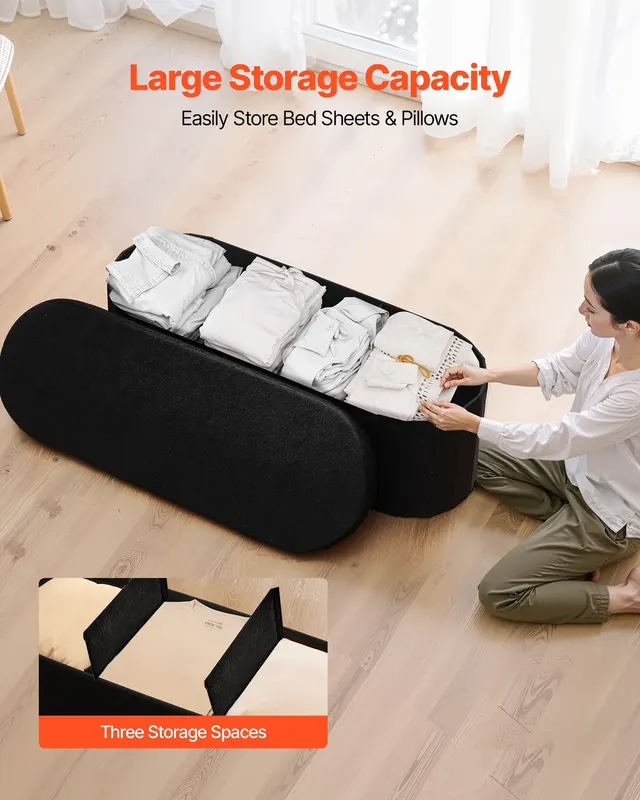 Oval Storage Ottoman Bench — Foldable Teddy Fleece End of Bed — photo 4