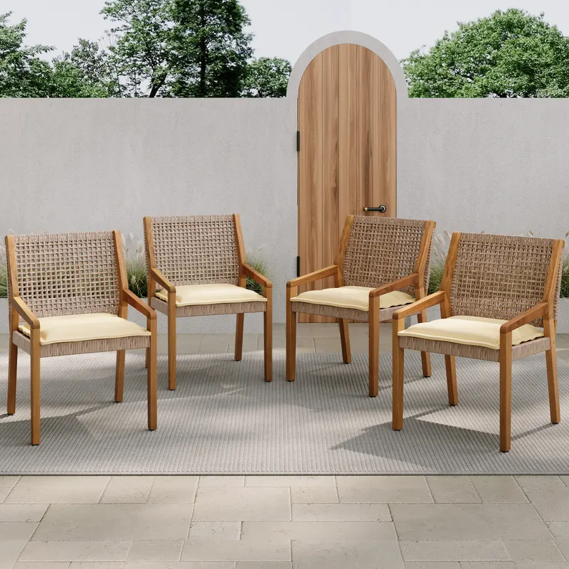 OUTDOOR DINING CHAIR -acacia Wood & Wicker with Cream Cushion β photo 3