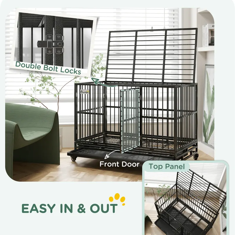 48" Heavy Duty Dog Crate Metal Cage Kennel with Lockable Wheels — photo 4