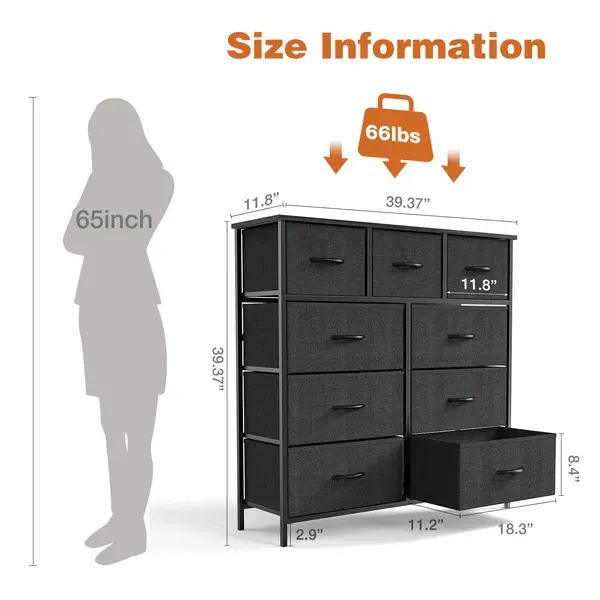Dresser for Bedroom with 9 Fabric Storage Drawer Wardrobe Tall β photo 8