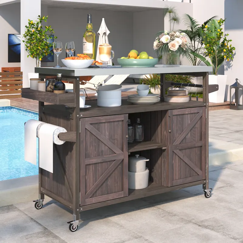 K&k Outdoor Kitchen Island — Rolling Bar Cart & Storage Cabinet — photo 2