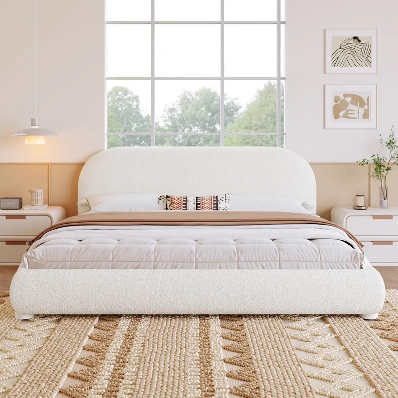 Cream Style Fabric Upholstered Bed