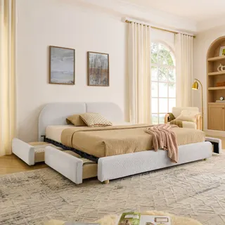 Queen Size Upholstered Bed Frame Modern Minimalist Style