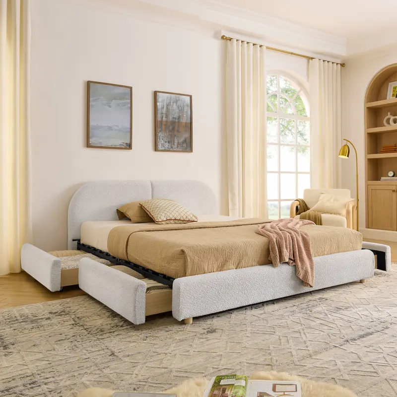 Queen Size Upholstered Bed Frame Modern Minimalist Style