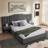 Queen Size Upholstered Bed Frame with Velvet Fabric — photo 5