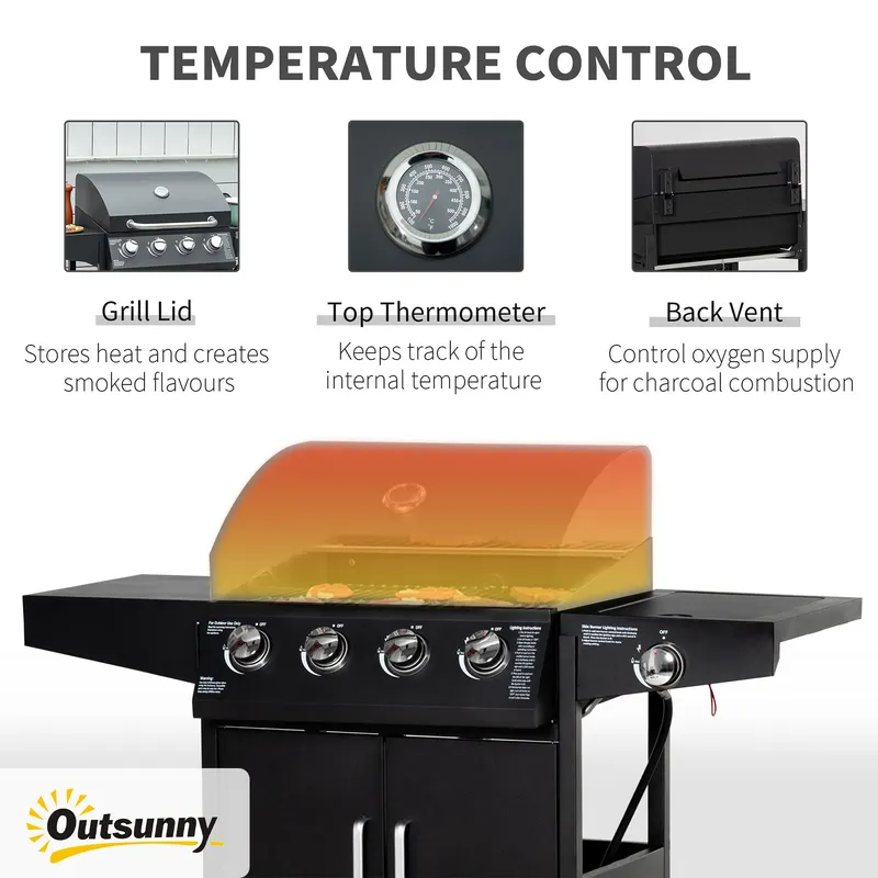 52" Barbecue Grill with Wheels 4+1 Burner Liquid Propane Gas β photo 7