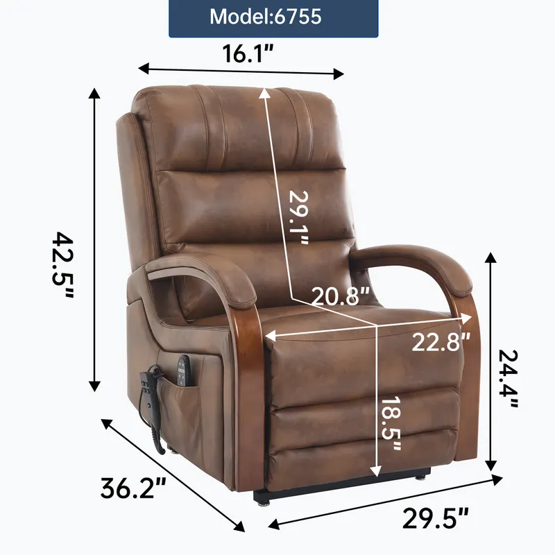 Power Brown Leatheraire Lift Recliner Chair Dual Motor Infinite — photo 7