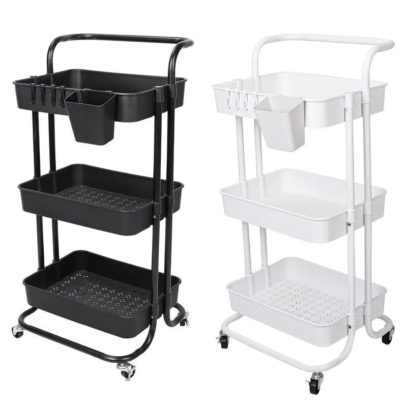 Black-white Color Options 1Pc 3 Tier Rolling Utility Cart — photo 2