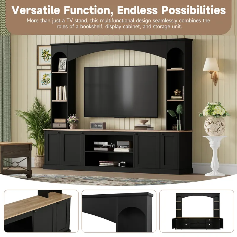 Elegant Arched Entertainment Center Wall Unit with Bookshelf — photo 3