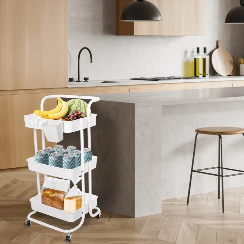 Black-white Color Options 1Pc 3 Tier Rolling Utility Cart — photo 8