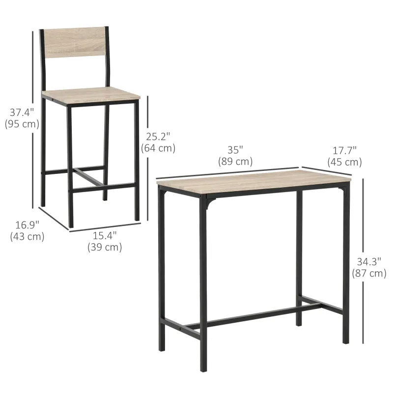 Industrial Bar Table Set Counter Height 3 Piece and 2 High Back — photo 7
