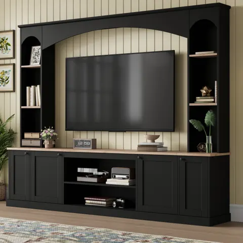 Elegant Arched Entertainment Center Wall Unit with Bookshelf