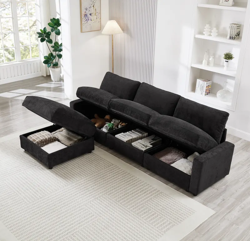 Modular Sectional Sofa β 4 Storages L-shaped Polyester Fabric β photo 2