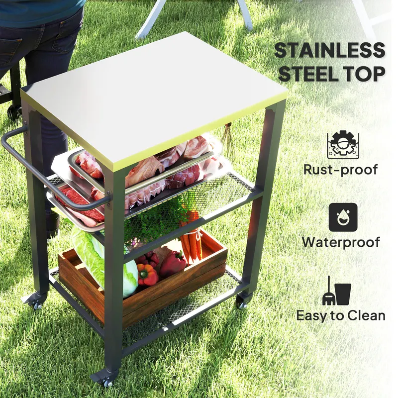 3-Shelf Outdoor Grill Cart with Stainless Steel Tabletop — photo 6